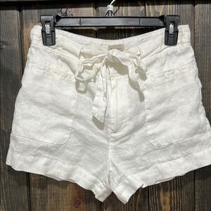 Cremieux Linen Shorts S White Casual Coastal Beach Light Mid Rise Tie Waist Boho